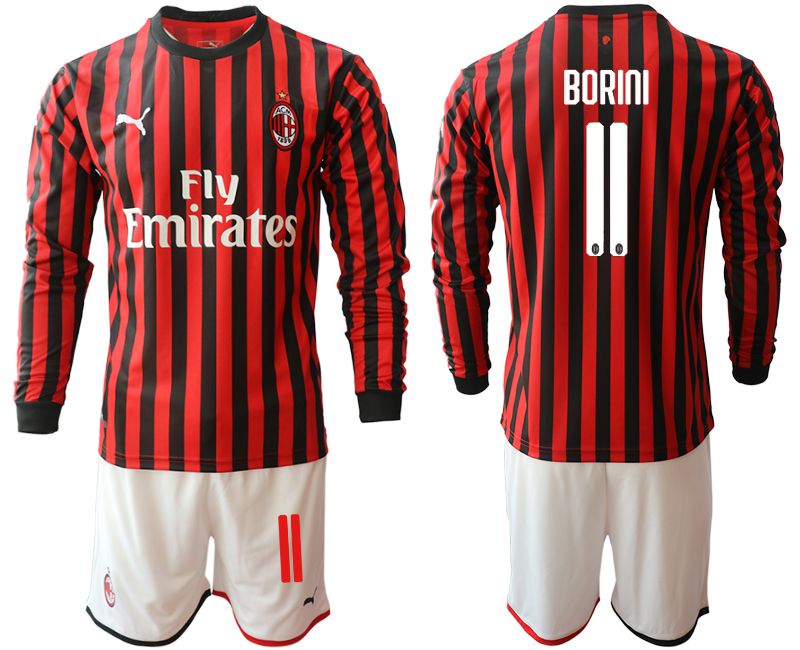 Men 2019-2020 club AC milan home long sleeve #11 red Soccer Jerseys->ac milan jersey->Soccer Club Jersey